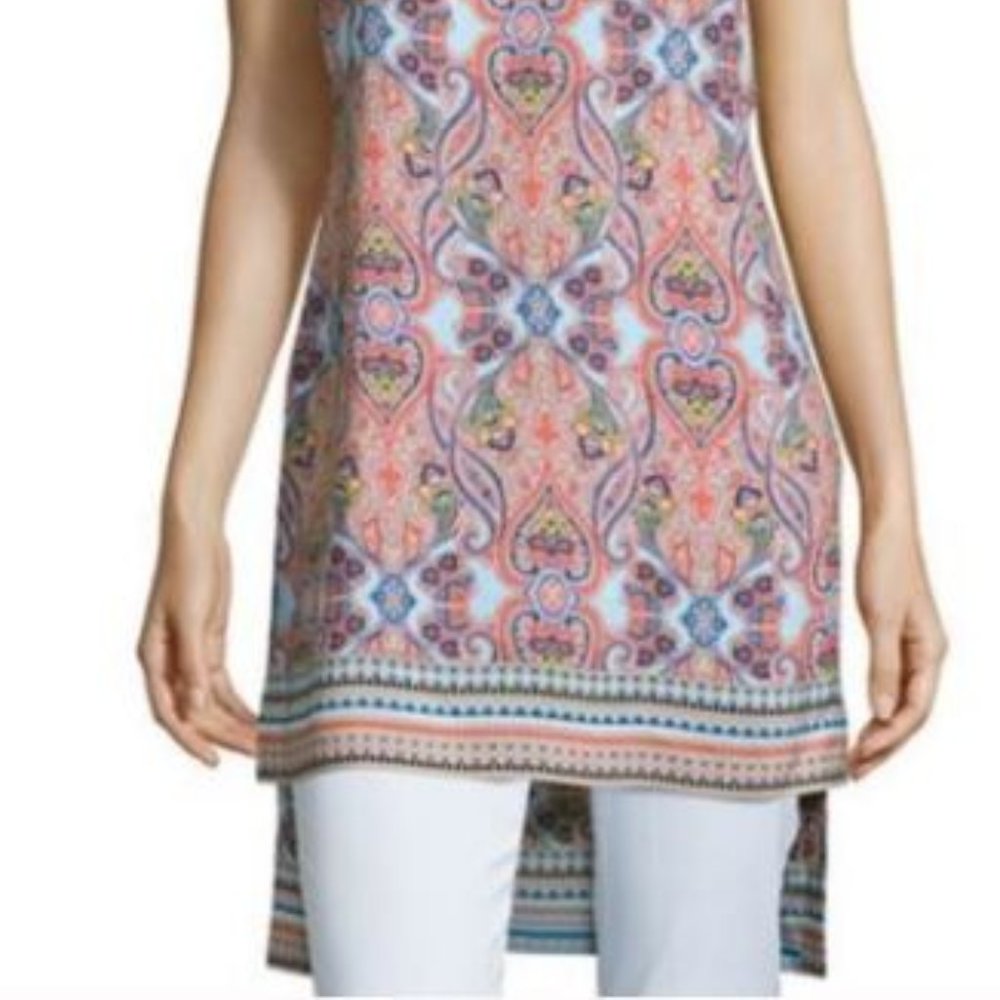 ***SOLD*** Collared Halter Tunic Top sz S Colorful Boho Paisley Print - Picture 2 of 12